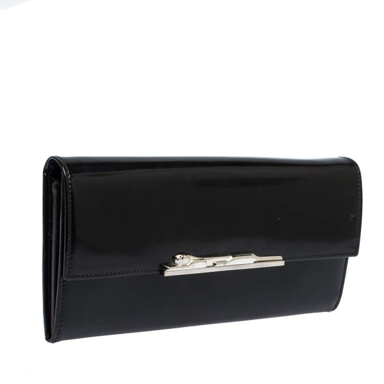 مملوكة مسبقًا Cartier Black Patent Leather Flap Continental Wallet
