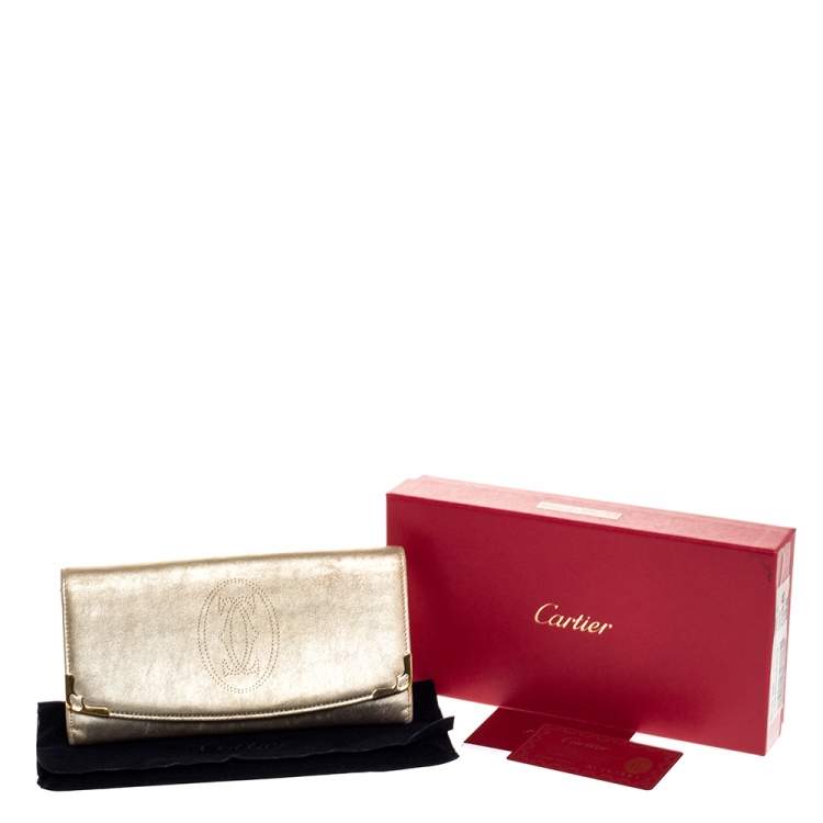 Pre Owned Cartier Gold Leather Marcello de Cartier Flap Wallet
