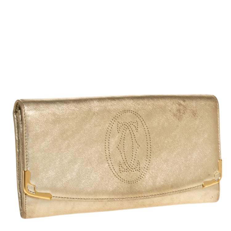 Pre Owned Cartier Gold Leather Marcello de Cartier Flap Wallet