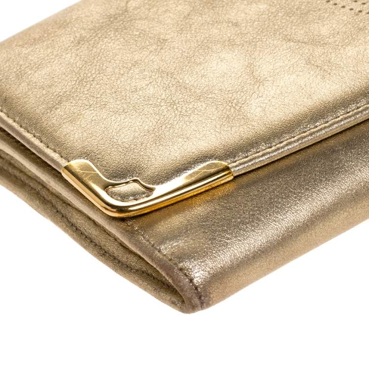 Pre Owned Cartier Gold Leather Marcello de Cartier Flap Wallet