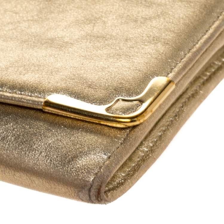 Pre Owned Cartier Gold Leather Marcello de Cartier Flap Wallet
