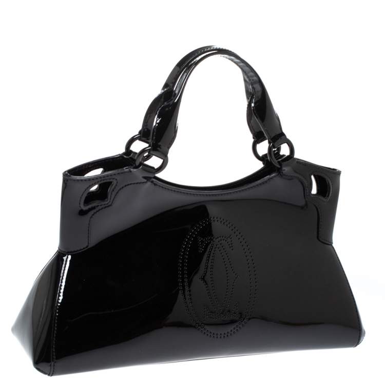 Pre Owned Cartier Black Patent Leather Small Marcello De Cartier Bag