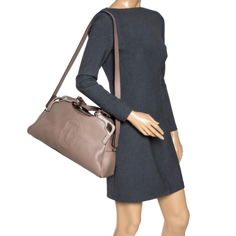 مملوكة مسبقًا Cartier Beige Leather and Python Marcello de Cartier Shoulder Bag