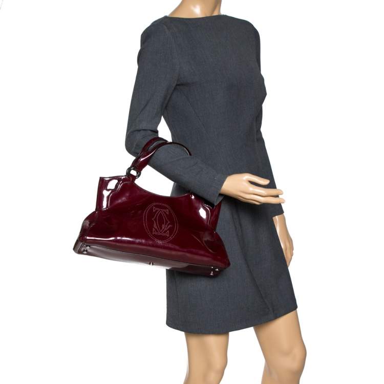 Pre Owned Cartier Red Patent Leather Small Marcello De Cartier Bag