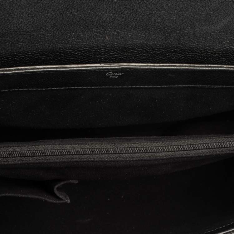 Pre Owned Cartier Black Leather and Python Classic Feminine Line Top Handle Bag