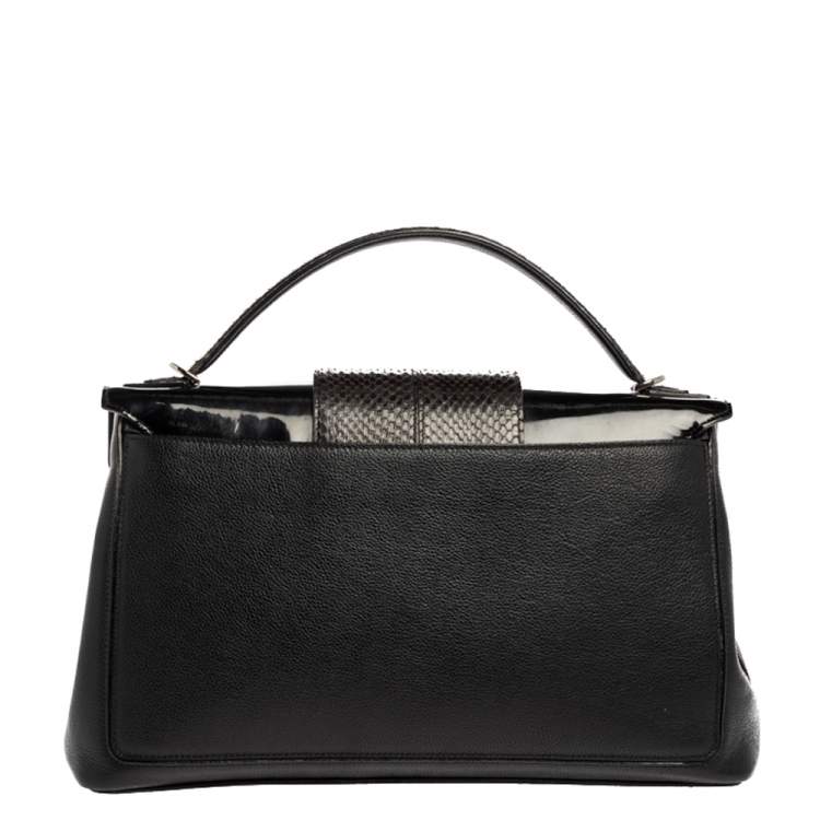 Pre Owned Cartier Black Leather and Python Classic Feminine Line Top Handle Bag