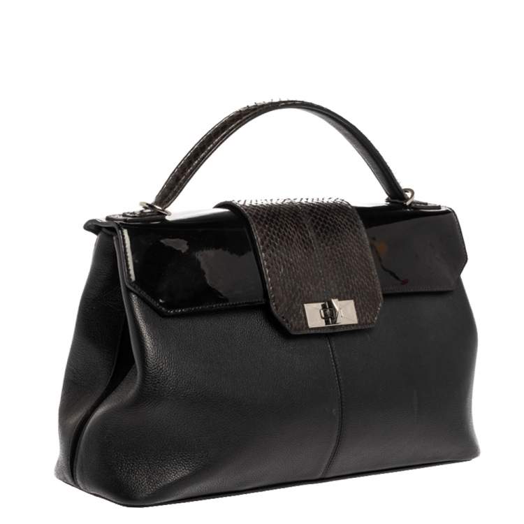 Pre Owned Cartier Black Leather and Python Classic Feminine Line Top Handle Bag