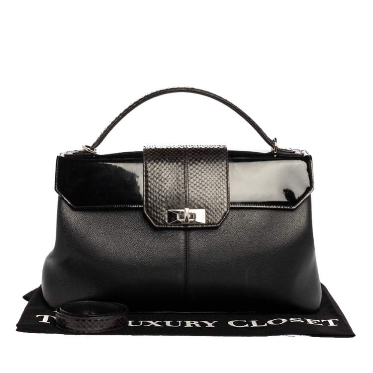 Pre Owned Cartier Black Leather and Python Classic Feminine Line Top Handle Bag