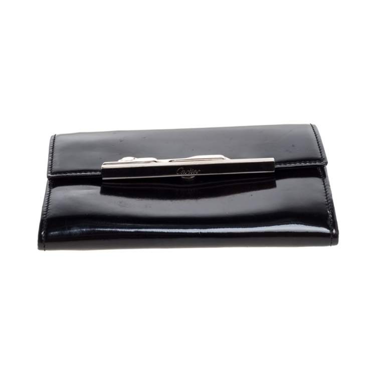 Pre Owned Cartier Black Patent Leather Compact Wallet