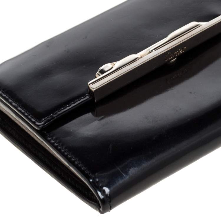Pre Owned Cartier Black Patent Leather Compact Wallet