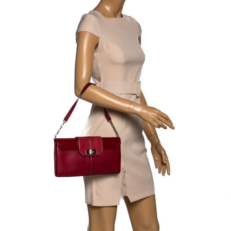 Cartier Red Leather and Python Classic Feminine Line Shoulder Bag