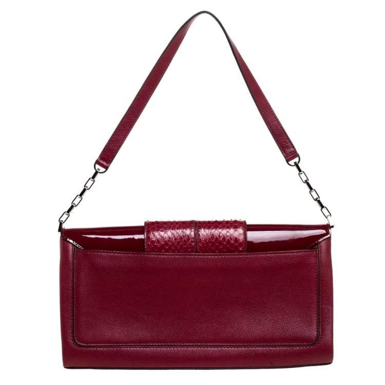 Pre Owned Cartier Red Leather and Python Classic Feminine Line Shoulder Bag