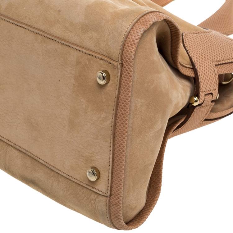 Pre Owned Cartier Beige Nubuck Leather and Lizard Medium Marcello de Cartier Bag