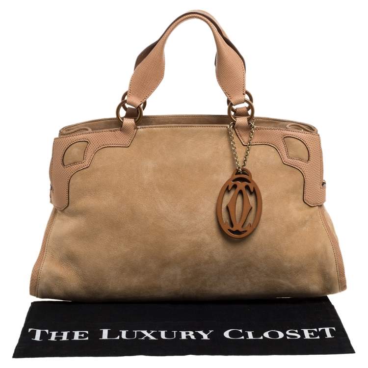 Pre Owned Cartier Beige Nubuck Leather and Lizard Medium Marcello de Cartier Bag