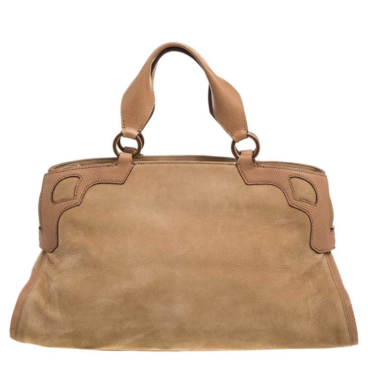 Pre Owned Cartier Beige Nubuck Leather and Lizard Medium Marcello de Cartier Bag