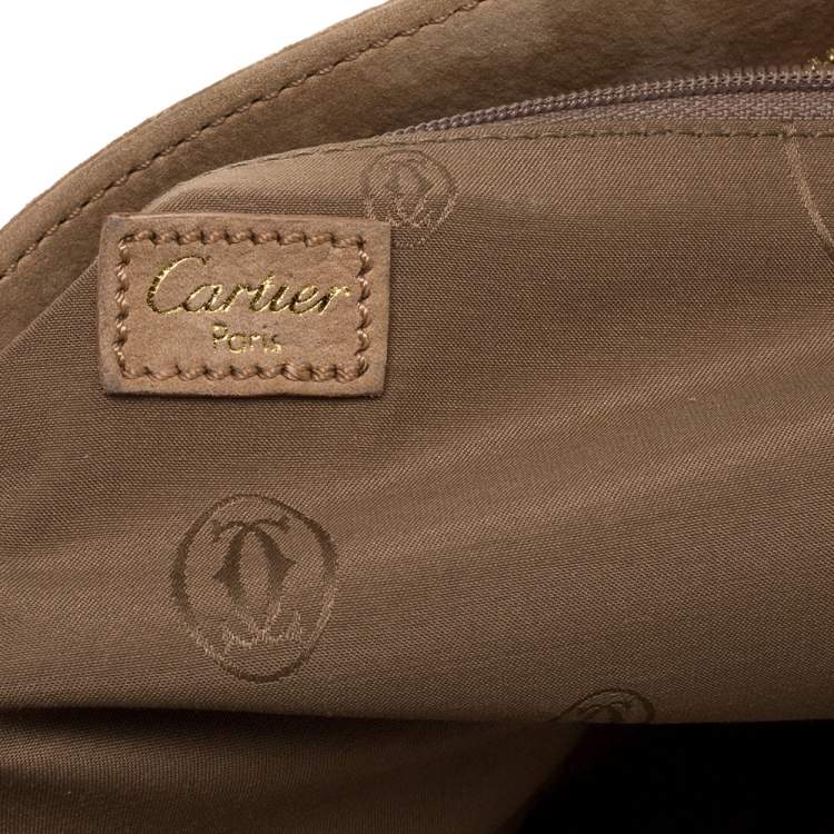 Pre Owned Cartier Beige Nubuck Leather and Lizard Medium Marcello de Cartier Bag