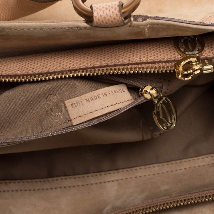 Pre Owned Cartier Beige Nubuck Leather and Lizard Medium Marcello de Cartier Bag