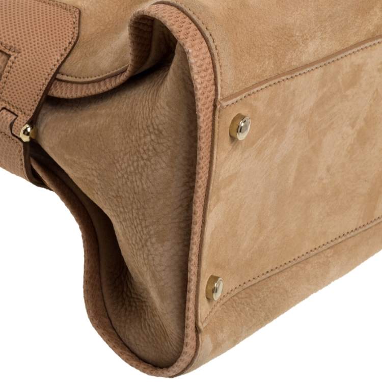 Pre Owned Cartier Beige Nubuck Leather and Lizard Medium Marcello de Cartier Bag