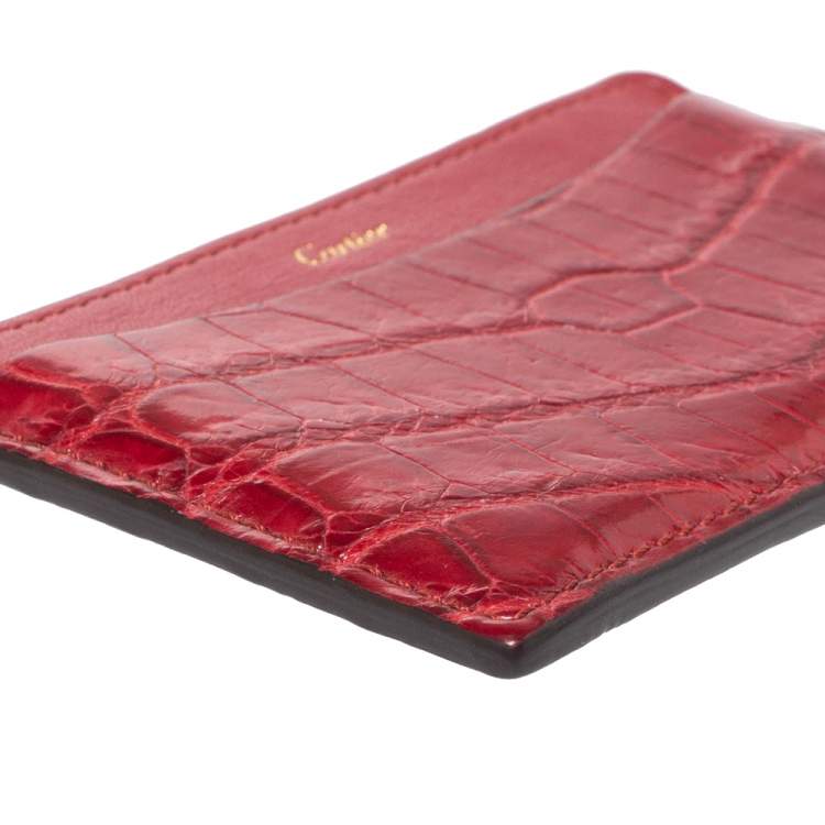 Pre Owned Cartier Red Crocodile Must De Cartier Card Holder