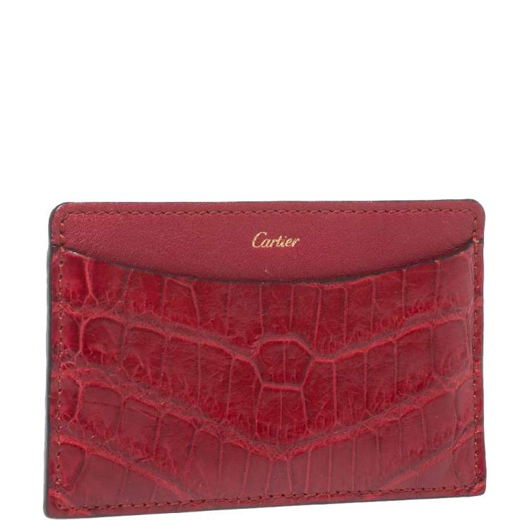 Pre Owned Cartier Red Crocodile Must De Cartier Card Holder