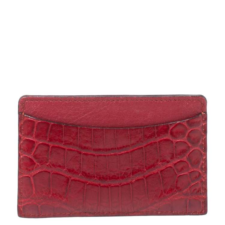 Pre Owned Cartier Red Crocodile Must De Cartier Card Holder