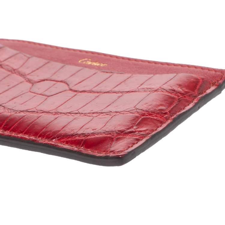 Pre Owned Cartier Red Crocodile Must De Cartier Card Holder