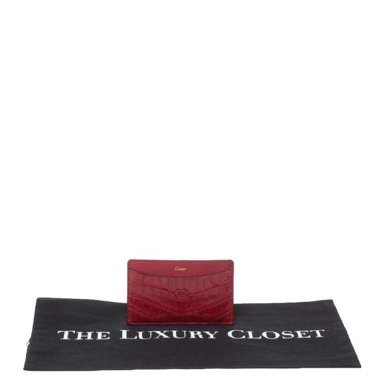 Pre Owned Cartier Red Crocodile Must De Cartier Card Holder