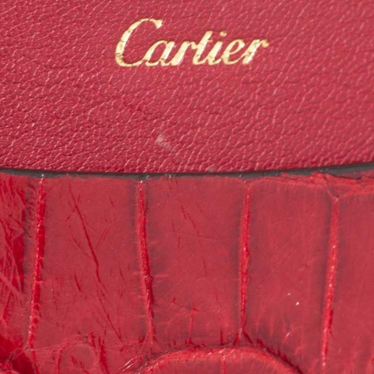 Pre Owned Cartier Red Crocodile Must De Cartier Card Holder