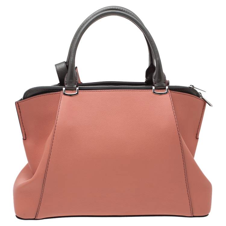 Pre Owned Cartier Coral/Olive Green Leather C De Cartier Small Tote