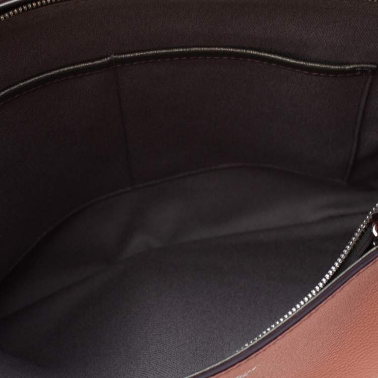 Pre Owned Cartier Coral/Olive Green Leather C De Cartier Small Tote