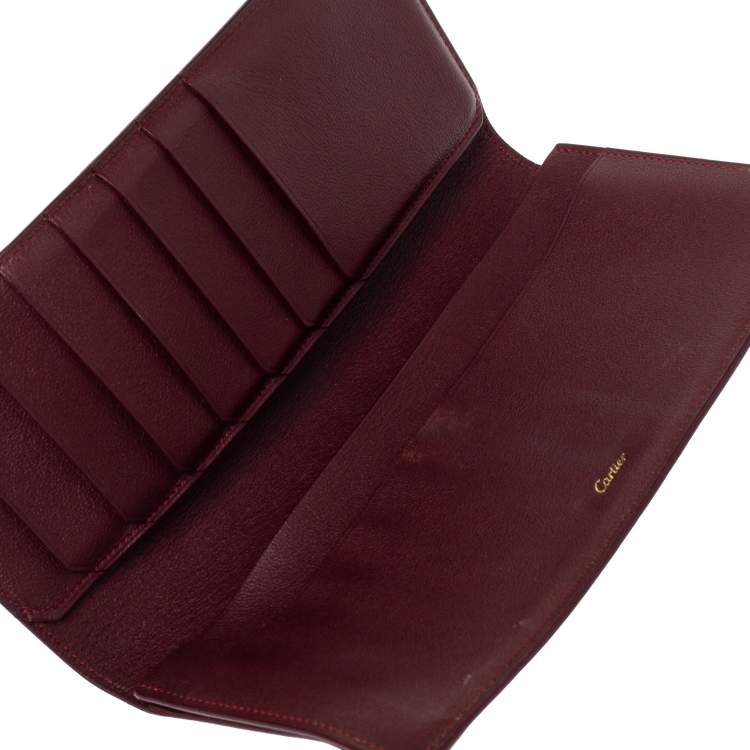 Pre Owned Cartier Maroon Leather Must De Cartier Wallet