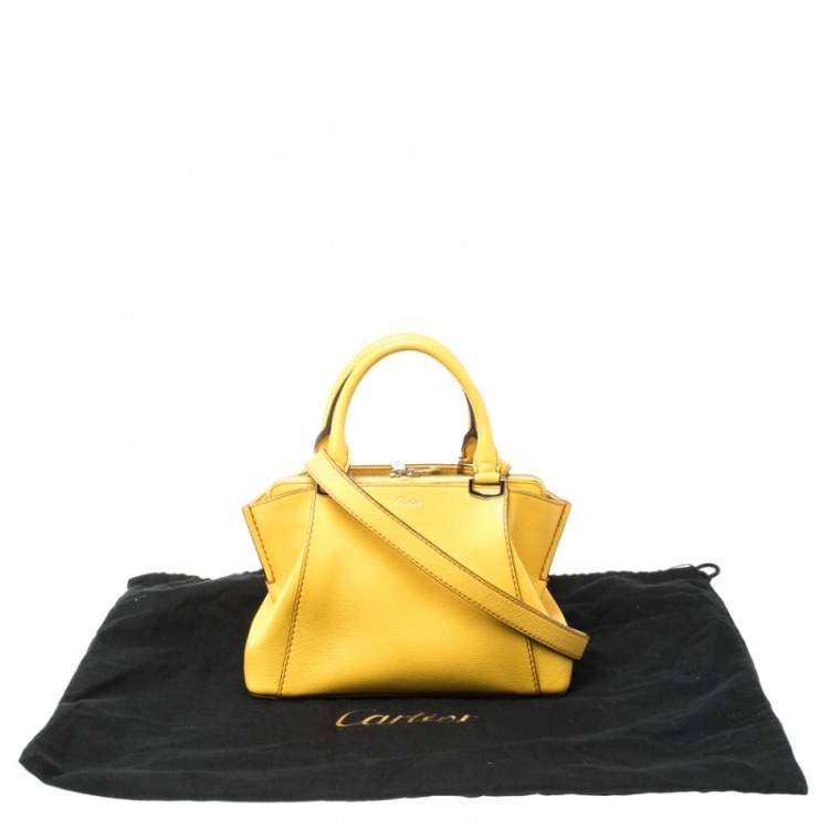 Pre Owned Cartier Yellow Leather Mini C De Cartier Tote