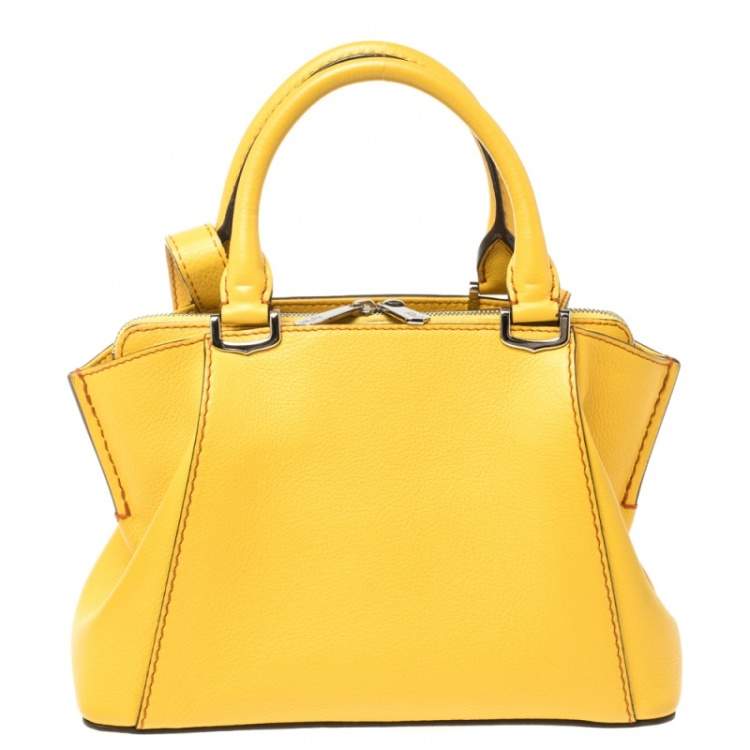 Pre Owned Cartier Yellow Leather Mini C De Cartier Tote