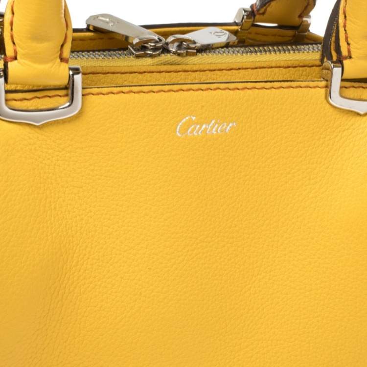 Pre Owned Cartier Yellow Leather Mini C De Cartier Tote