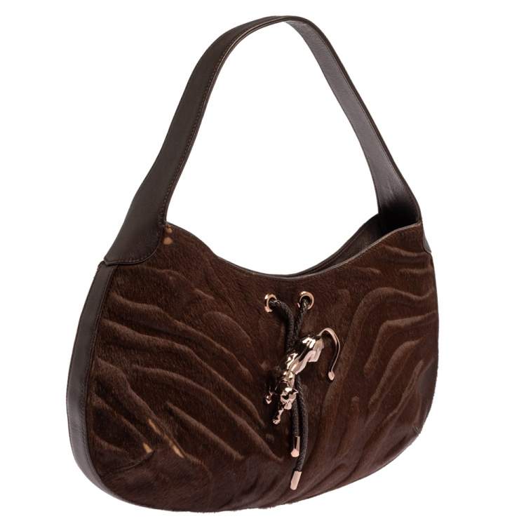 Pre Owned Cartier Brown Calfhair and Leather Small Panthere de Cartier Bag