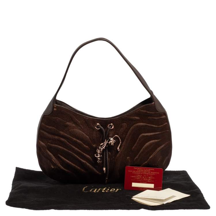 Pre Owned Cartier Brown Calfhair and Leather Small Panthere de Cartier Bag