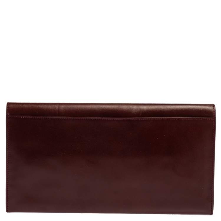مملوكة مسبقًا Cartier Burgundy Leather Envelope Flap Clutch