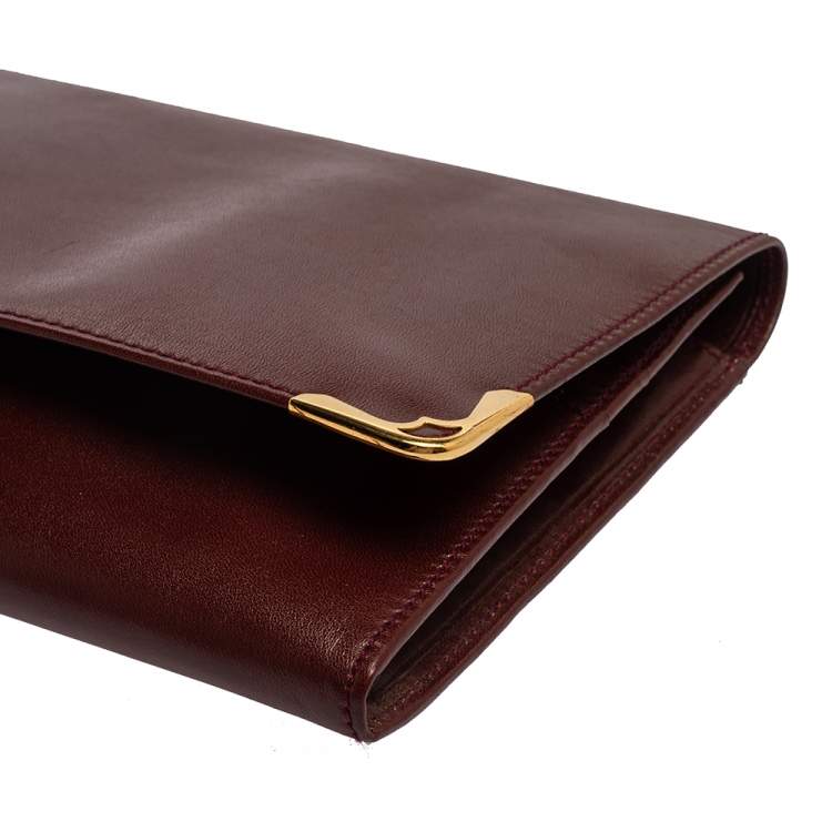 مملوكة مسبقًا Cartier Burgundy Leather Envelope Flap Clutch