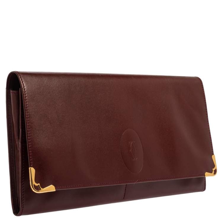 مملوكة مسبقًا Cartier Burgundy Leather Envelope Flap Clutch