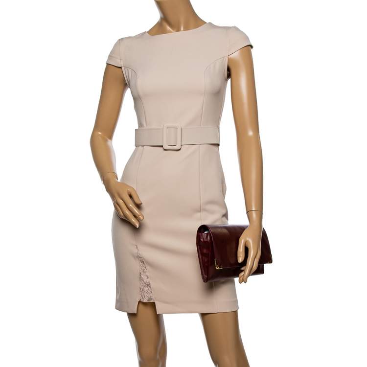 مملوكة مسبقًا Cartier Burgundy Leather Envelope Flap Clutch