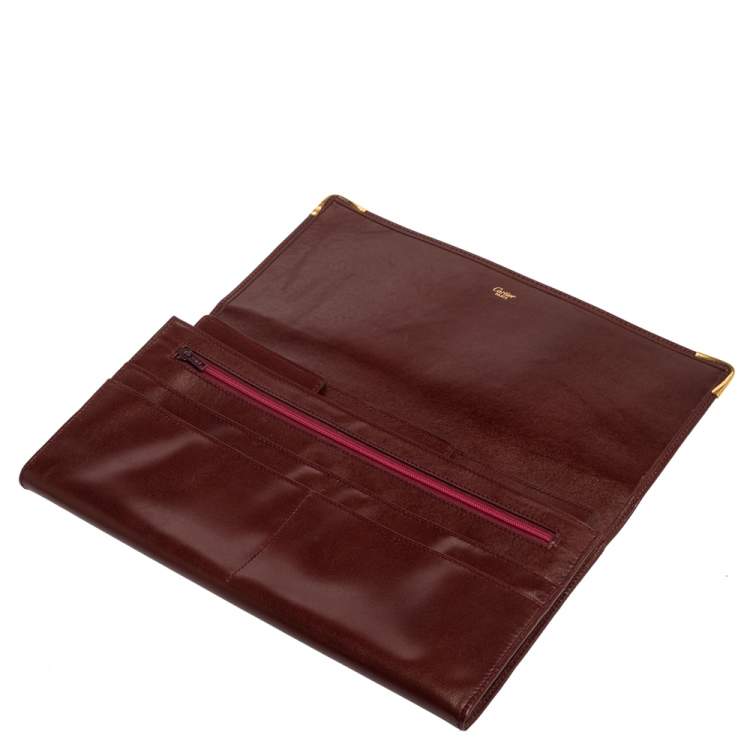 مملوكة مسبقًا Cartier Burgundy Leather Envelope Flap Clutch