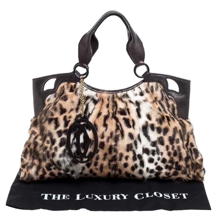 مملوكة مسبقًا Cartier Brown Leopard Print Mink Fur and Leather Medium Marcello de Cartier Bag