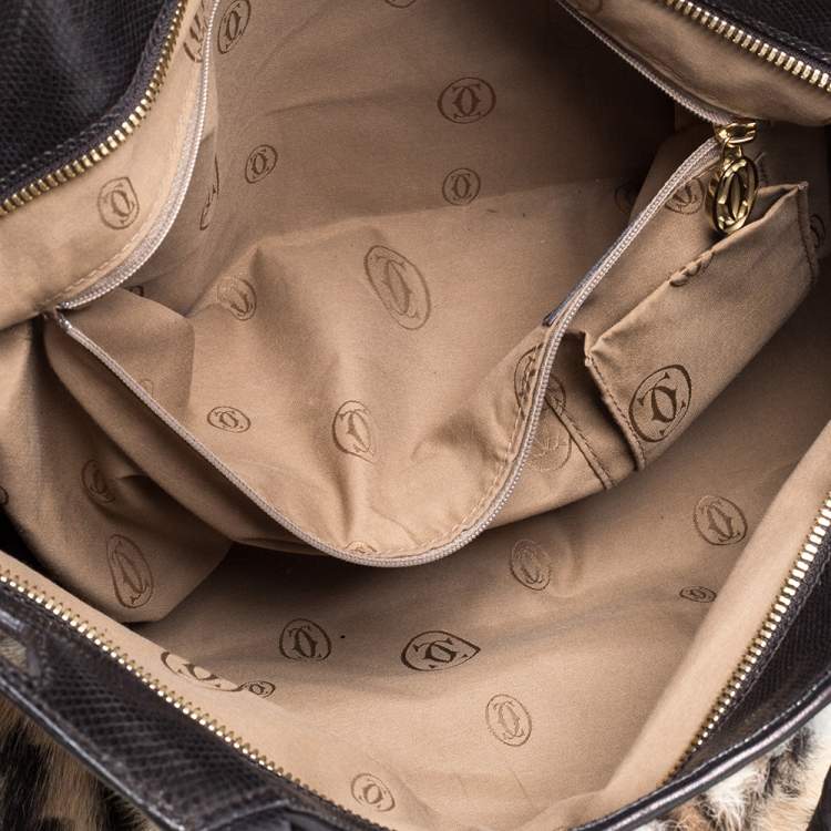 مملوكة مسبقًا Cartier Brown Leopard Print Mink Fur and Leather Medium Marcello de Cartier Bag