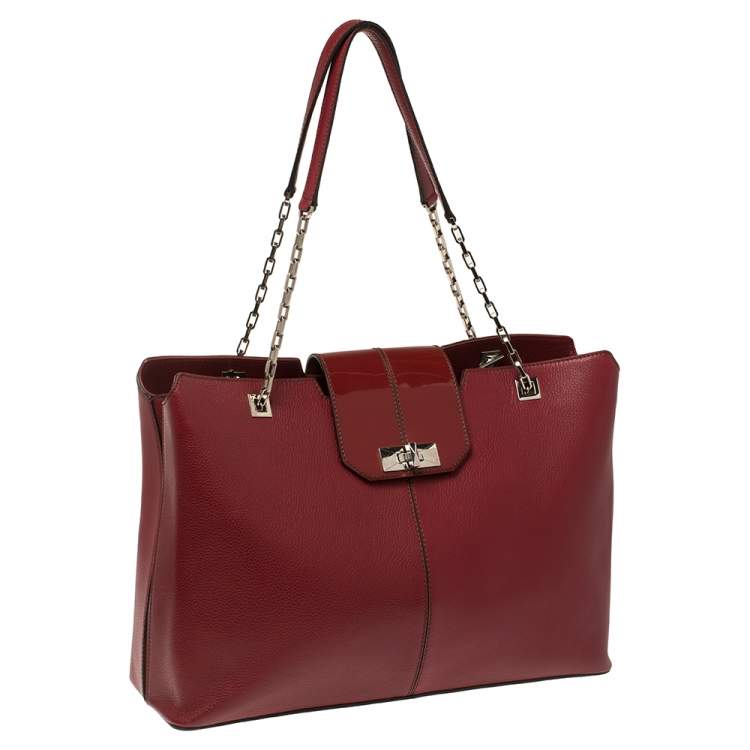 Pre Owned Cartier Red Leather Chain Tote