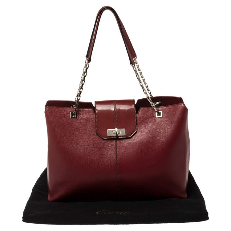 Pre Owned Cartier Red Leather Chain Tote