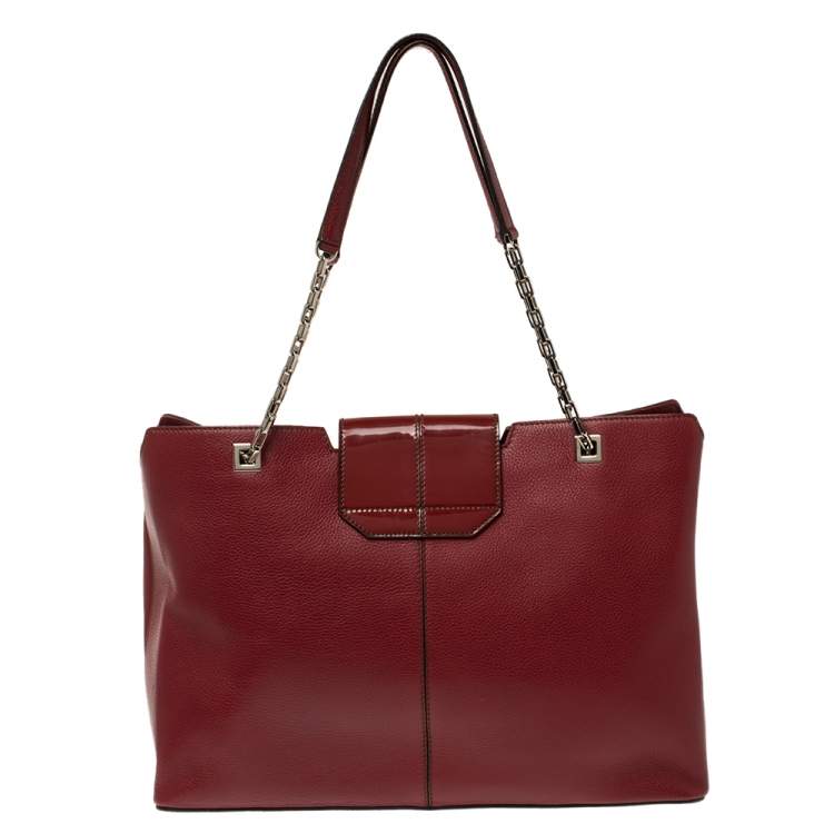 Pre Owned Cartier Red Leather Chain Tote
