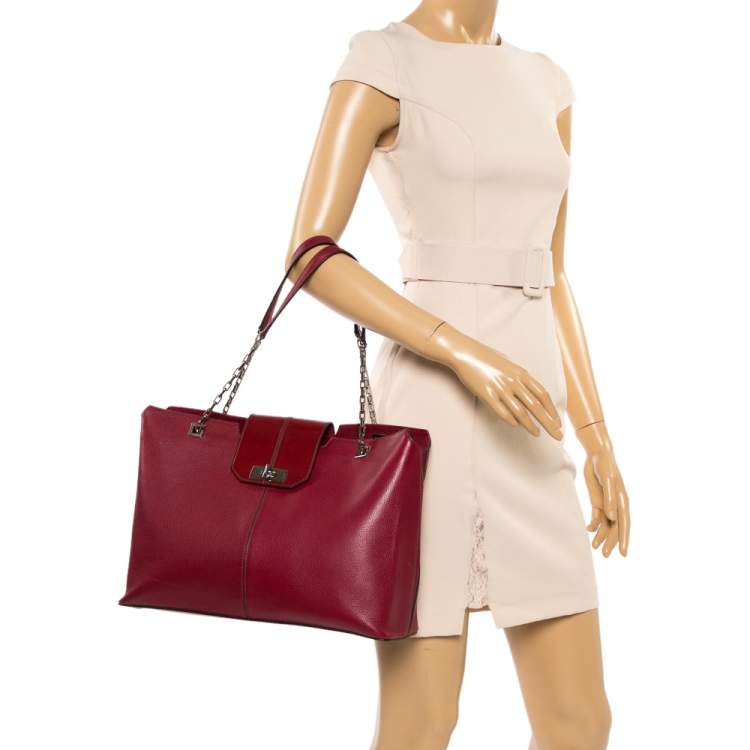 Pre Owned Cartier Red Leather Chain Tote