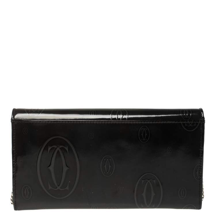 Pre Owned Cartier Dark Grey Patent Leather Happy Birthday Wallet On Chain