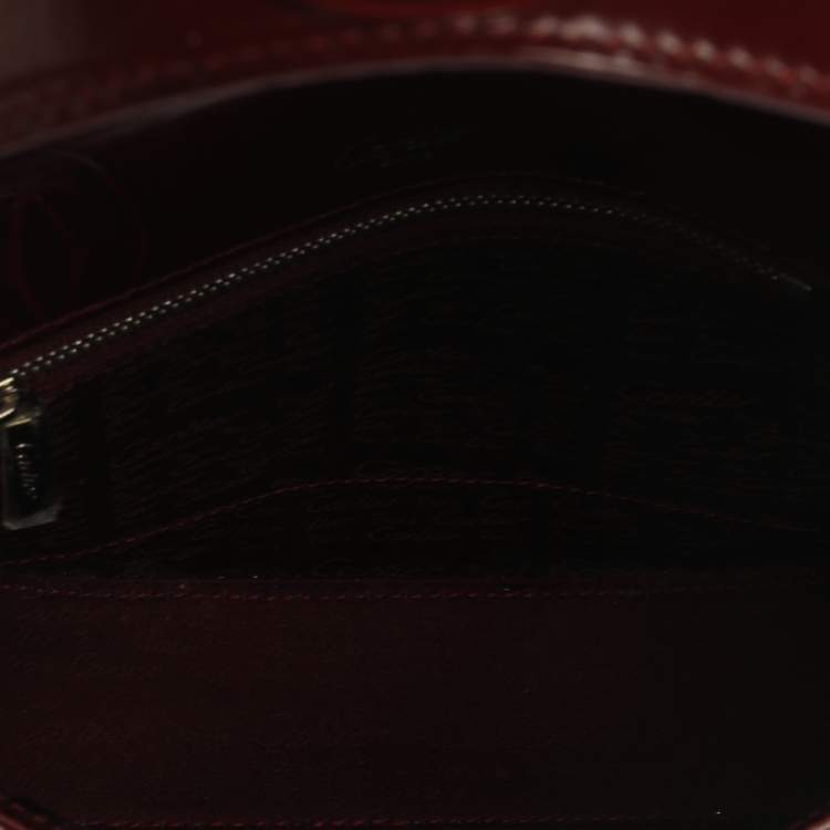 Pre Owned Cartier Burgundy Logo Embossed Patent Leather Flap Hobo