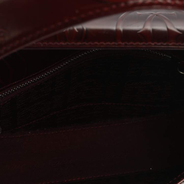 Pre Owned Cartier Burgundy Logo Embossed Patent Leather Flap Hobo